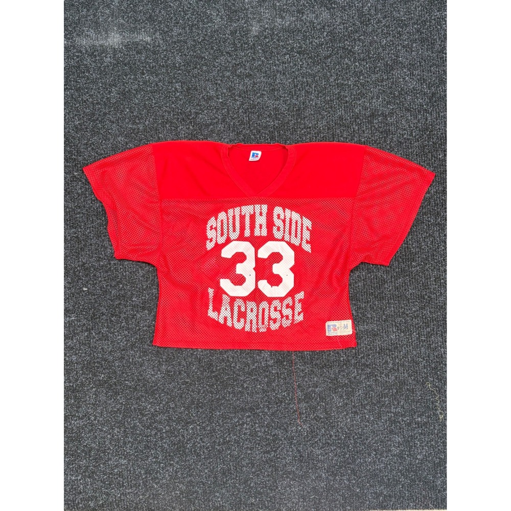 Vintage Russell Athletic South Side Lacrosse Jersey Red Mesh Cropped USA S/M